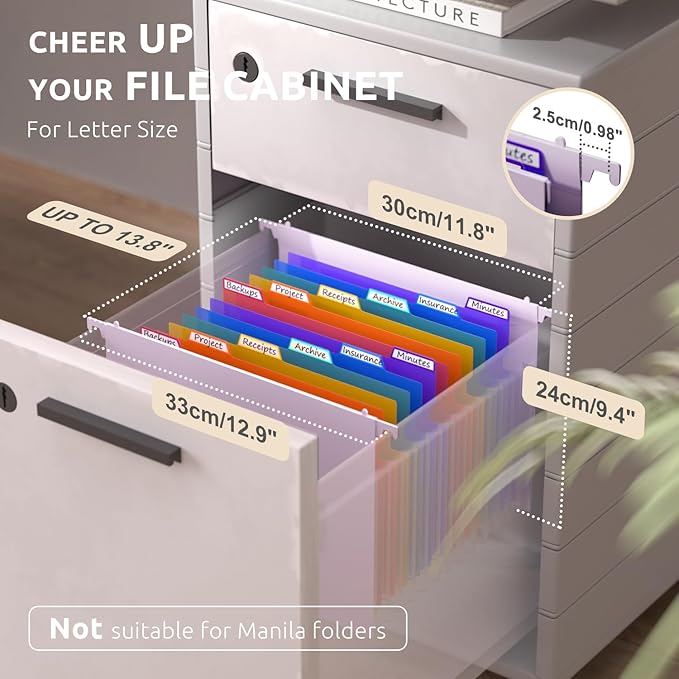 ThinkTex Plastic Expanding Hanging File Folders,12 Accordion Pockets,Large Capacity for Letter & A4 Size, Organizer for Filing Cabinet,Ideal for Tax,Contracts,Invoices,for Office,School-Purple-2set