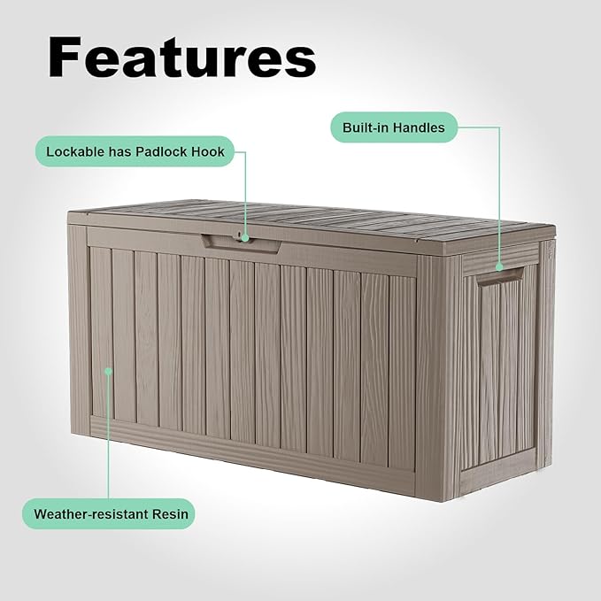 EasyUp 90 Gallon Deck Boxes Waterproof, Outdoor Large Storage Boxes with Lids, Outside Resin Storage Box & Deck Boxes for Patio, Garden Use(Gray)