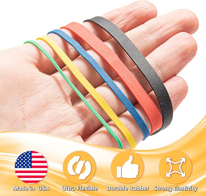 Bilinny Rubber Bands Assorted Size & Color, Made In USA, 1 LB