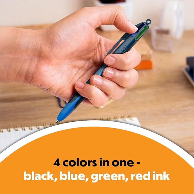BIC 4 Color Smooth Retractable Ballpoint Pen, 1.0 mm Point for Smooth Ink Flow, 3-Count Pack in Assorted Ink Colors