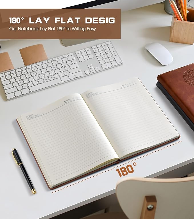 Biuwory Lined Journal Notebook for Women Men,256 Pages A4 Large Hardcover Leather Journals for Writing,Travel,Business,Work,School,College Ruled Notebooks for Note Taking, Diary Notepad 8.6"×11"