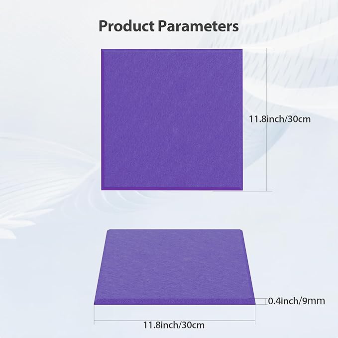 Amantech 12 Pack Acoustic Panels Self Adhesive Sound Proof Foam, High Density Sound Acoustic Panel, 12X12X0.4 Inch Square Panels in Home, Office, Reccording Room, Studio,and more(Violet)