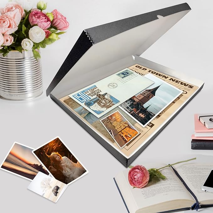 Lineco Folio Storage Box, Clamshell Design with Metal Edge. 11.5x14.5x1.75 Inches, Archival Boxboard, Preserve Photos, Cards, Magazines, Documents, Art, Ephemera, Family Records, Gray, Pack of 2