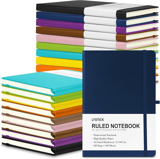 LYDTICK 20 Pack Journals for Writing College Ruled Notebooks Journal in Bulk, Hardcover Notebooks (200Pages) for Note Talking, Lined Bullet Journals for Home School Office, 5.7"x8.4", 10 Colors