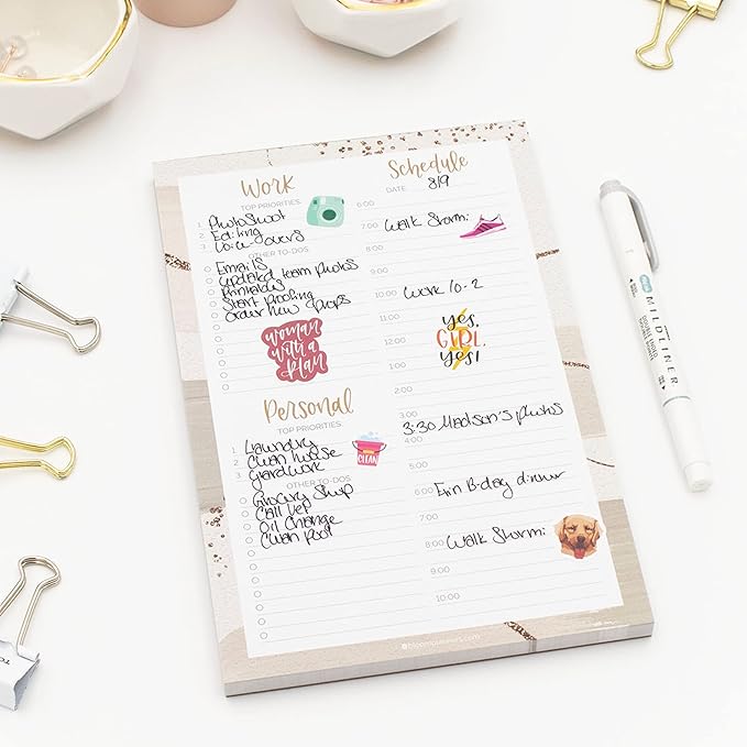 bloom daily planners Timed Work & Personal To Do List Planning Pad - Undated Tear-Off Hourly Checklist Notepad Appointment Organizer - 6" x 9" - Brushed Beige