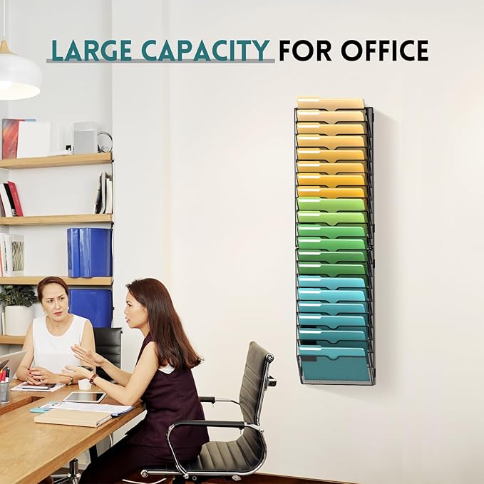 SUPEASY Wall File Organizer Mesh Office Mail Holder, Hanging Wall Organizer Magazine Rack for Office Black, 20 Tier