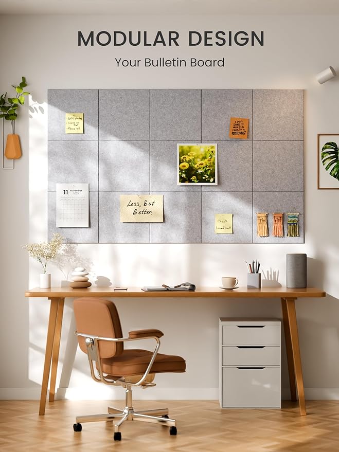 Bumusty Large Felt Bulletin Board 48" x 36" Cork Board Alternative-12 Pack with 70 Safe Removable Adhesive Tabs, Cork Boards for Walls Cork Board for Home Office Classroom Pin Board-Moonlight Gray