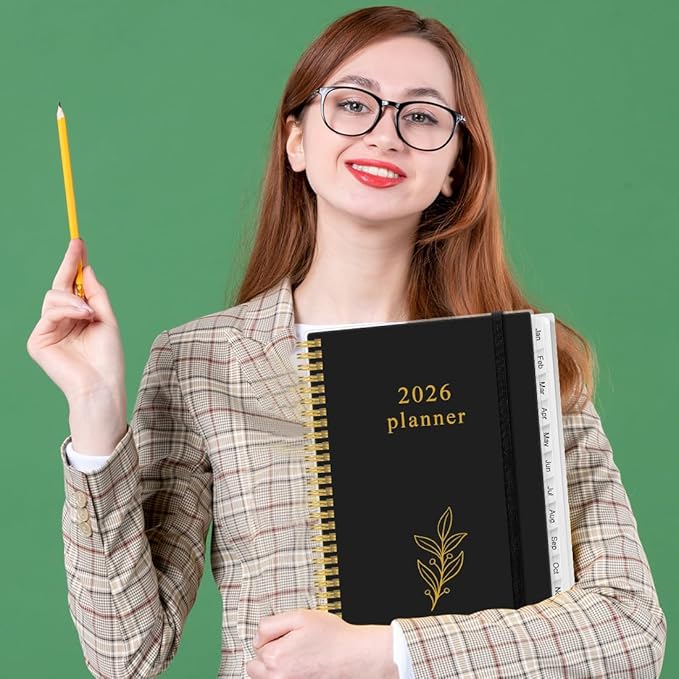 2026 Planner - Planner 2026 from January 2026 to December 2026 with 12 Monthly Tabs, Flexible Cover, Inner Pocket, 8.5" x 11", Leaf Black