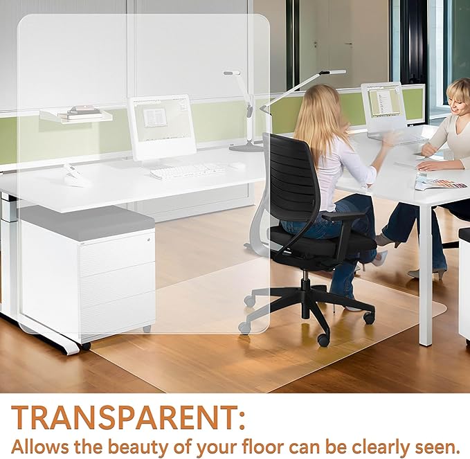 HOMEK Large Office Chair Mat for Hardwood Floor- 46" x 72" Clear Computer Desk Chair Mat for Hard Wood/Tile Floors, Easy Glide Plastic Mat for Under Office Chairs on Hardwood for Work & Home