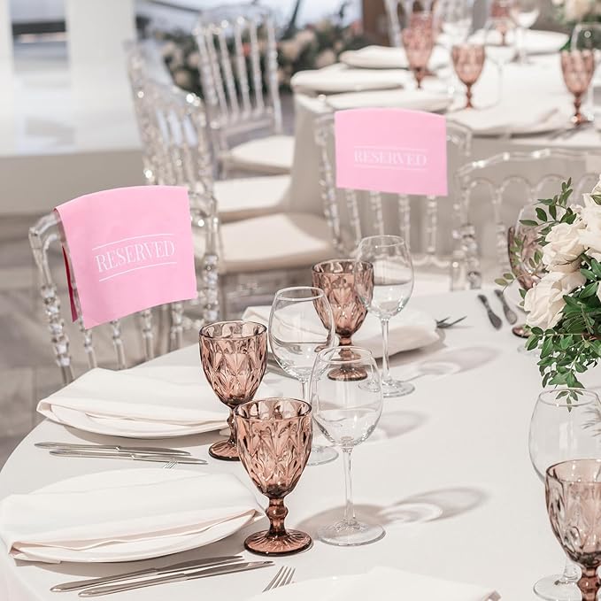 Buryeah 12 Pcs Reserved Seating Signs for Chairs Church Pew Reserved Chair Signs Placeholder with Printed Words for Weddings Parties Celebrations Receptions Church or Event (Pink)