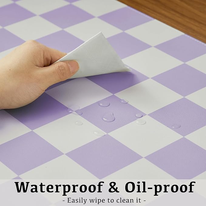 Ohocut Checkered Desk Mat, Large Cute Aesthetic Retro PU Leather Computer Laptop Desk Mat, Non-Slip Waterproof Mouse Keyboard Pad, Desk Writing Mat for Work/Home (Purple, 23.6" x 13.7")