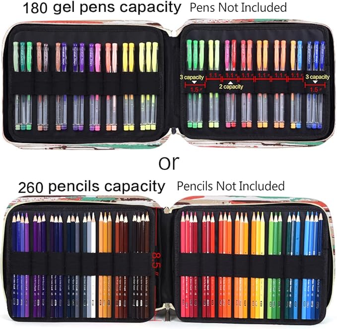 qianshan Pencil Case Holder Slot - Holds 260 Colored Pencils or 180 Gel Pens with Zipper Closure