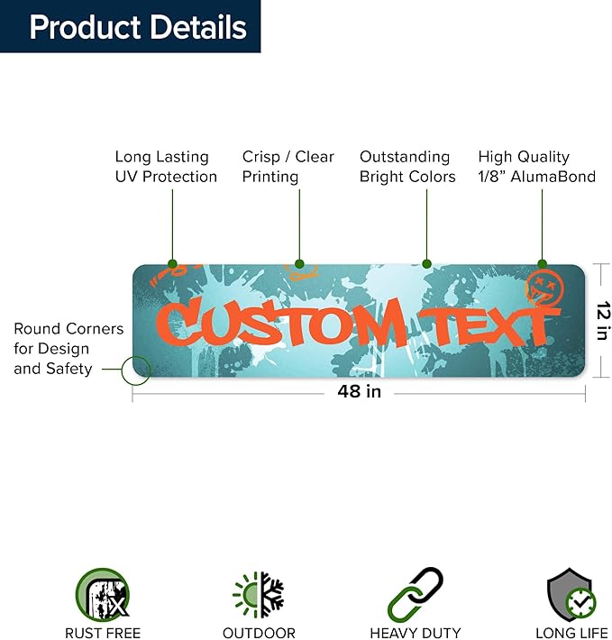 Custom Sign, Custom Street Sign, 11 Font Colors, 13 Font Styles, 4 Hole Options, 22 Sizes, 12x48 Inches, Rust Free DiBound, Fade Resistant, Made in USA by My Sign Center (Graffiti)