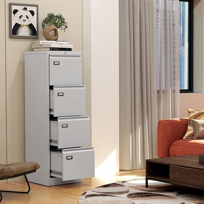 Fesbos File Cabinets - 4 Drawers Vertical 17.8" Deep Lockable Filing Cabinet - White Metal Storage Cabinets for Home Office to Hanging Files Letter/Legal/F4/A4 Size