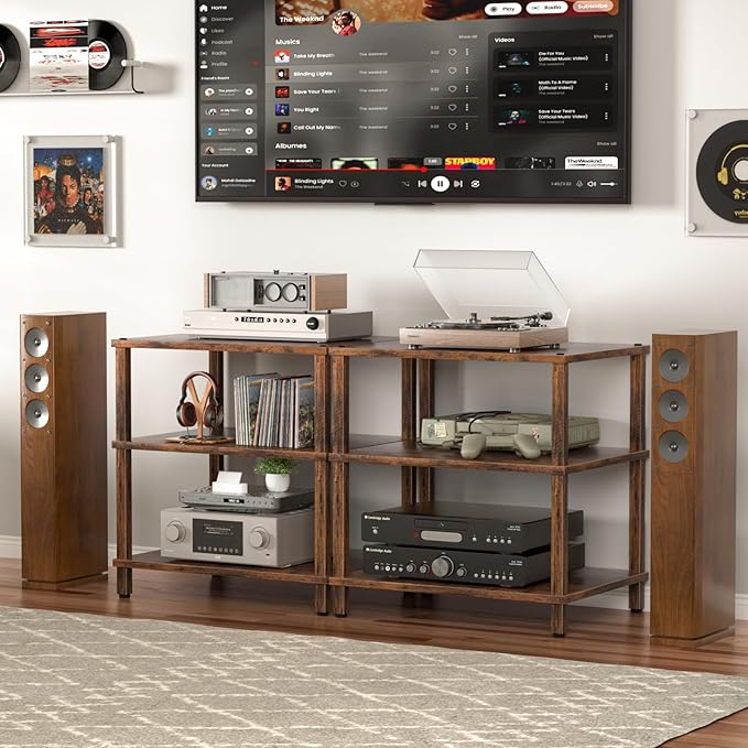 3-Tier AV Media Player Stand, brown Stereo Cabinet, Modern Stereo Cabine,Game Console Shelf,Wooden TV Stand,Multifunctional Entertainment Center, Suitable for Home, Conference Room, Game Studio
