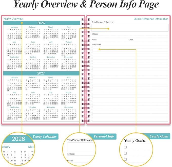 2026-2027 Planner - 18 Months Weekly & Monthly Planner from January 2026 - June 2027, Academic Planners 2026-2027 with Elastic Closure, Inner Pocket, 8.5" x 11", Pink