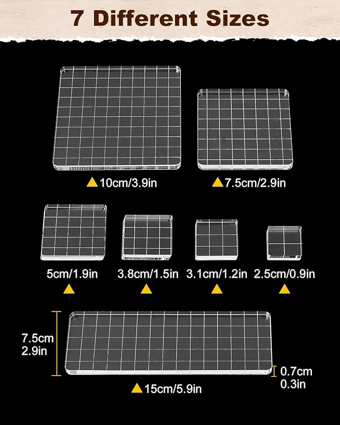 UCEC 7 Pieces Acrylic Stamp Block Clear Stamping Tools Set with Grid Lines Stamps for Crafting, Scrapbooking & Stamping Supplies Card Making, Assorted Sizes