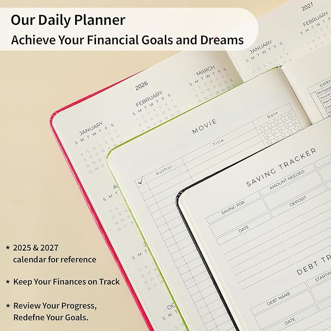 Crein Lynh 2025-2027 Premium Planner, Weekly & Monthly Calendar Planner with Budget & Goal Setting, January 2025 – December 2027, Tabs, Inner Pocket, Daily Journal Organizer for Women, A5, Green
