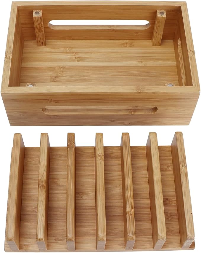 Leapiture Charging Station Organizer, Multiple Devices Charging Station Wood Cell Phone Dock Portable Tablet Computer Organizer Storage Box for Home Office