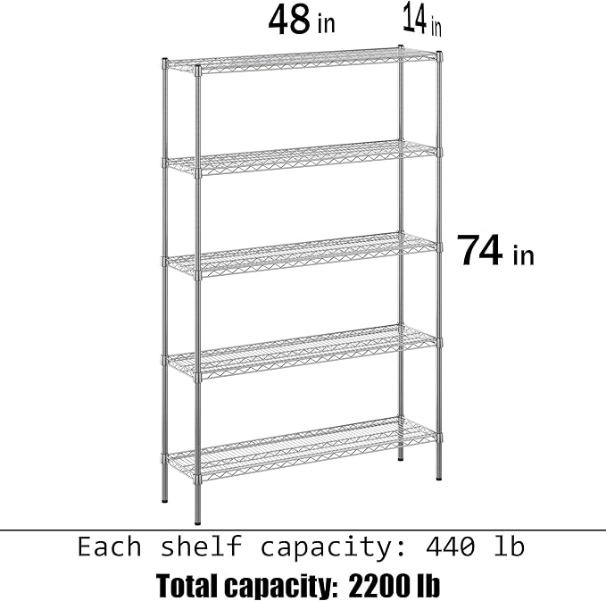 Regal Altair 14" Deep x 48" Wide x 74" Height Wire Shelving Kit | 5-Tier | NSF Commercial Storage Rack Unit