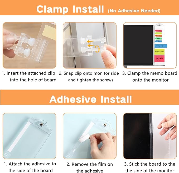 Monitor Memo Boards for Computer, Upgrade Transparent 3 PCS (Left & Right & Bottom) Multifunction Screen Message Reminder Pad Side Panel Phone Holder Organizer for Office Desktop, with Pen Sticky Note
