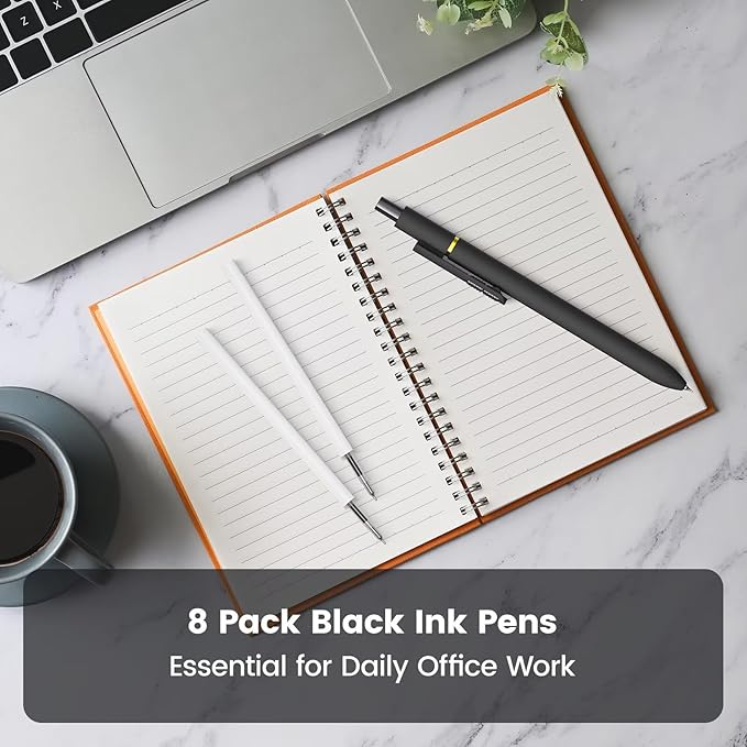 JIMMIDDA 8Pcs Black Gel Pens - 0.7mm Medium Point Black Ink Pens | Smooth Writing - Quick Drying Retractable Pen for Men Women (Classic - 8Pcs)
