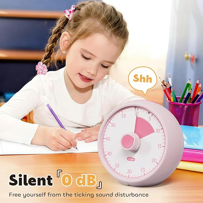 Visual Timer for Kids 60-Minute - Countdown Timer with Optional Alarm, Focus Tool for ADHD & Autism, Time Management for Homework, Chores, Office, Kitchen, Teaching & Study Routines (Pink)