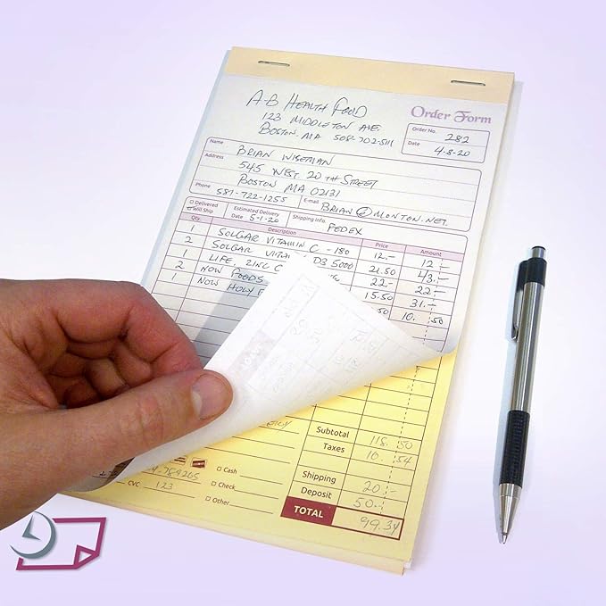 NextDayLabels - NCR Carbonless Order Forms, Bound Wraparound Cover, 50 Sets per Book. (5-1/2 x 8-1/2" - 2 Part)