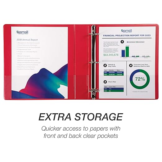 Samsill 1.5 Inch 3 Ring Binder, Made in USA, Economy Round Ring, Clear View Cover, 325 Sheet Capacity - for School, Home, Office - Ruby Red