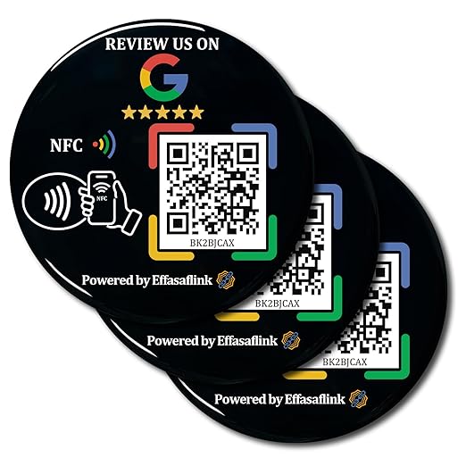 Epoxy Sticky Card with NFC Chip & QR Code - Compatible with Google Business Page for Customer Reviews, Boost Business Reviews, Essential for Small Businesses, No App, No Monthly Fee (Black-3 Cards)