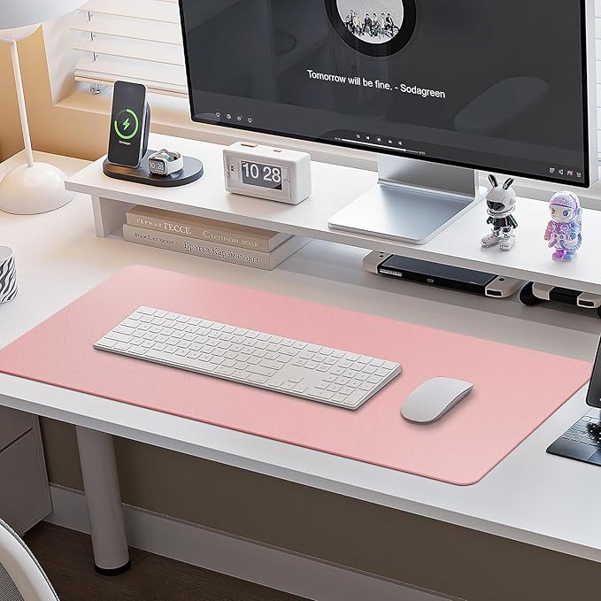 Boutilon Leather Desk Pad Protector,Non-Slip Mouse Pad,Laptop Desk Pad,Office Mouse Mat,Waterproof Leather Desk Blotter,Desk Writing Pad for Office and Home (S-Pink,24"x 14")