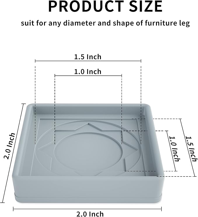 Furniture Coasters 8 Pcs 2”- Furniture Caster Cups Non Slip Furniture Pads Hardwoods Floors Non Skid Furniture Grippers, Rubber Furniture Feet, Anti Slide Floor Protector for Bed Couch Stoppers Gray
