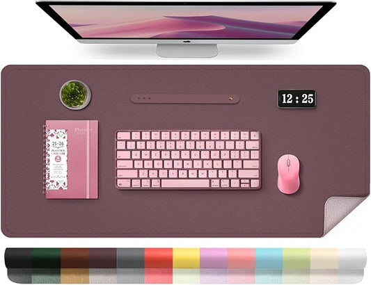 Leather Desk Pad Protector, 39.4'' X 17'' Large Mouse Pad, Office Desk Mat, Non-Slip PU Leather & Suede Base Desk Blotter, Laptop Desk Pad, Desktop Mat for Office Home, Dark Purple