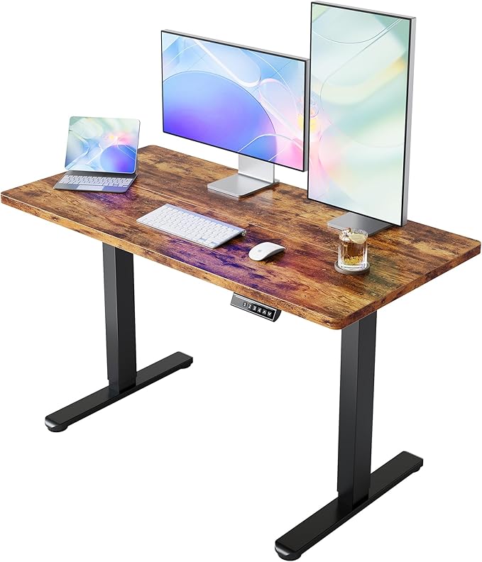 HUANUO 43 x 24 inch Electric Standing Desk Adjustable Height, 4 Memory Height Settings, Sit Stand Up Desk for Home Office & Computer Workstation, Rustic Brown