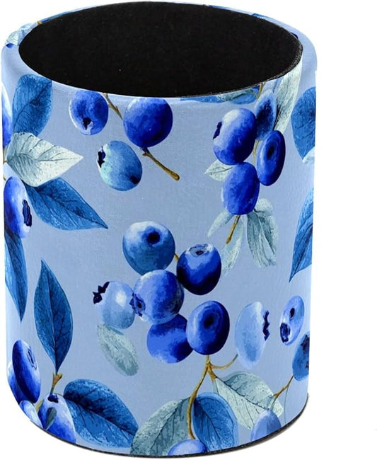 Leather Pen Holder for Desk Blueberry Blue Pencil Cup Desktop Organizer Makeup Brush Holders Office Supplies for Home, Kids & School
