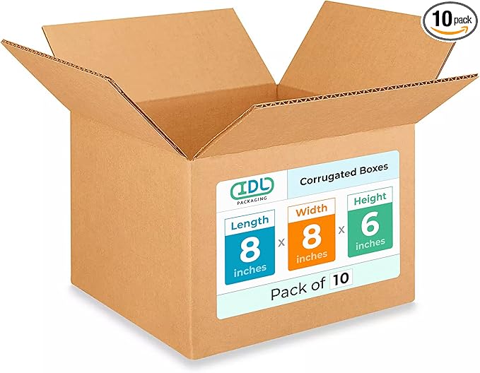 Small Moving & Shipping Boxes 8x8x6 inches (10-Pack) - Extra Strength 200 lb vs Regular - Corrugated Boxes for Packaging Moving - Small Moving Box - Strong Packaging Box by IDL Packaging
