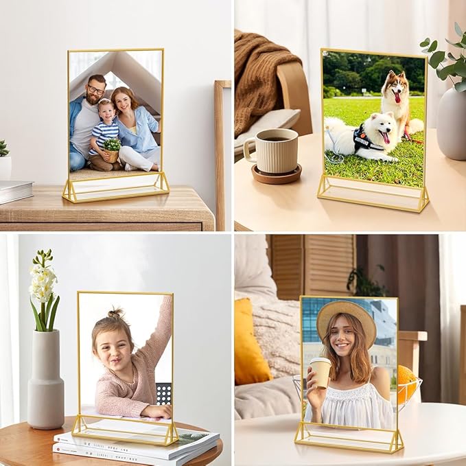 PPH-Sisy 8X10 Gold Frames Double Sided Acrylic Sign Holder Tabletop Picture Frames Vertical Display Stand for Photos Wedding School Home,Set of 6