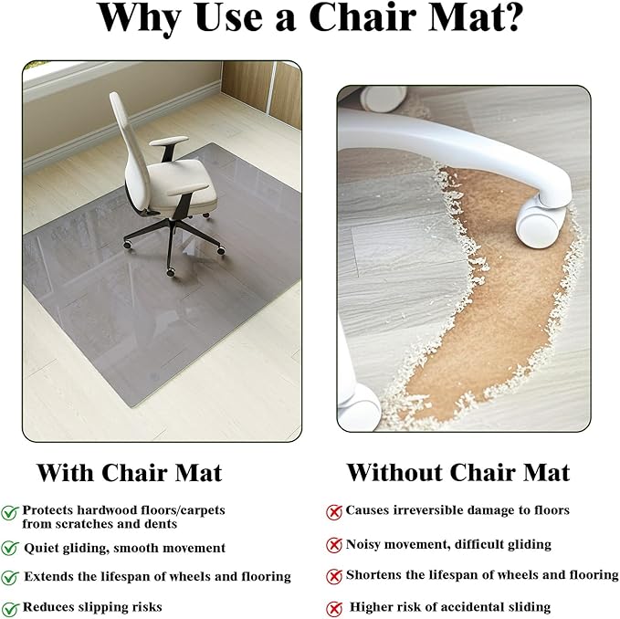 Koonmi Tempered Glass Chair Mat for Hardwood Floors & Carpets, 40" x 60“ Grey Heavy Duty Office Floor Protector, Scratch & Dust Concealing, Noise-Free for Home Office Desk