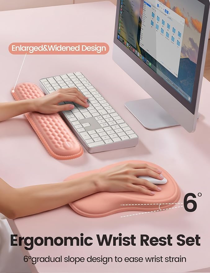 Meatanty Keyboard and Mouse Pad Wrist Rest Set, Ergonomic Wrist Pad Support, Computer Hand Palm Rest Combo, Memory Foam Typing Desk Accessories Carpal Tunnel Cushion, Laptop Office Home School-Blue