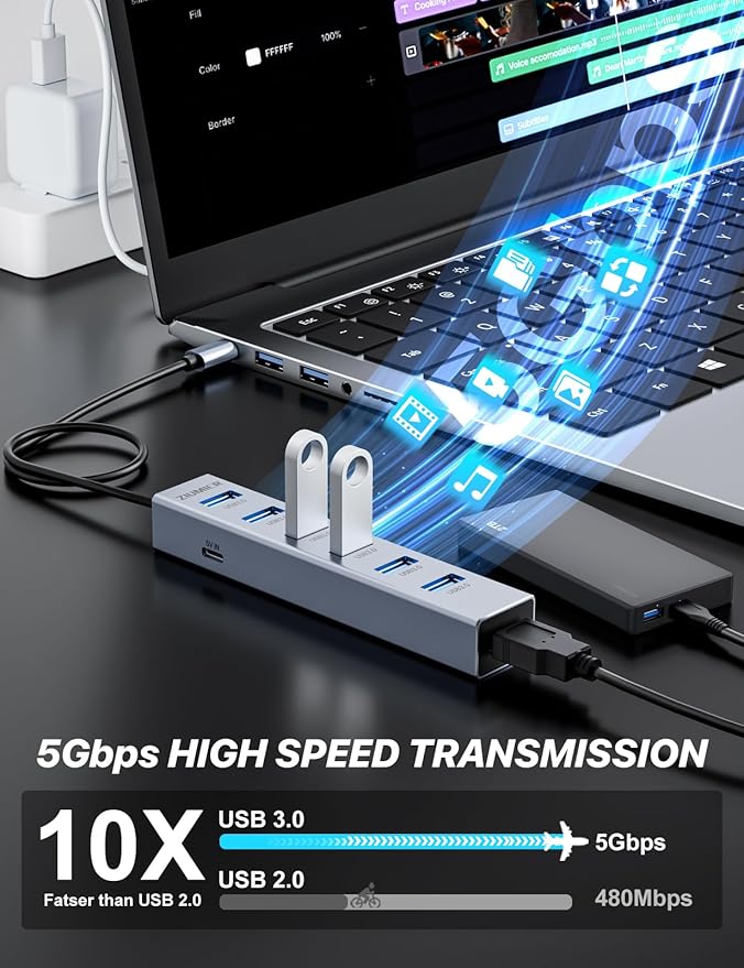USB C HUB,7 Port USB C to USB Hub,Aluminum Alloy USB 3.0 Data Port, 5Gbps USB Splitter Compatible for Laptop, MacBook, iPad, Surface Pro, XPS