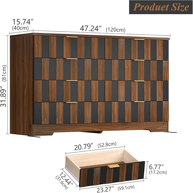 8 Drawer Dresser for Bedroom, Modern Double Dresser, 48" Wide Chest of Drawers with Anti-Tipping & Metal Handles, Mid Century Wooden Storage TV Stand, Closet Dresser for Living Room, Entryway, Walnut