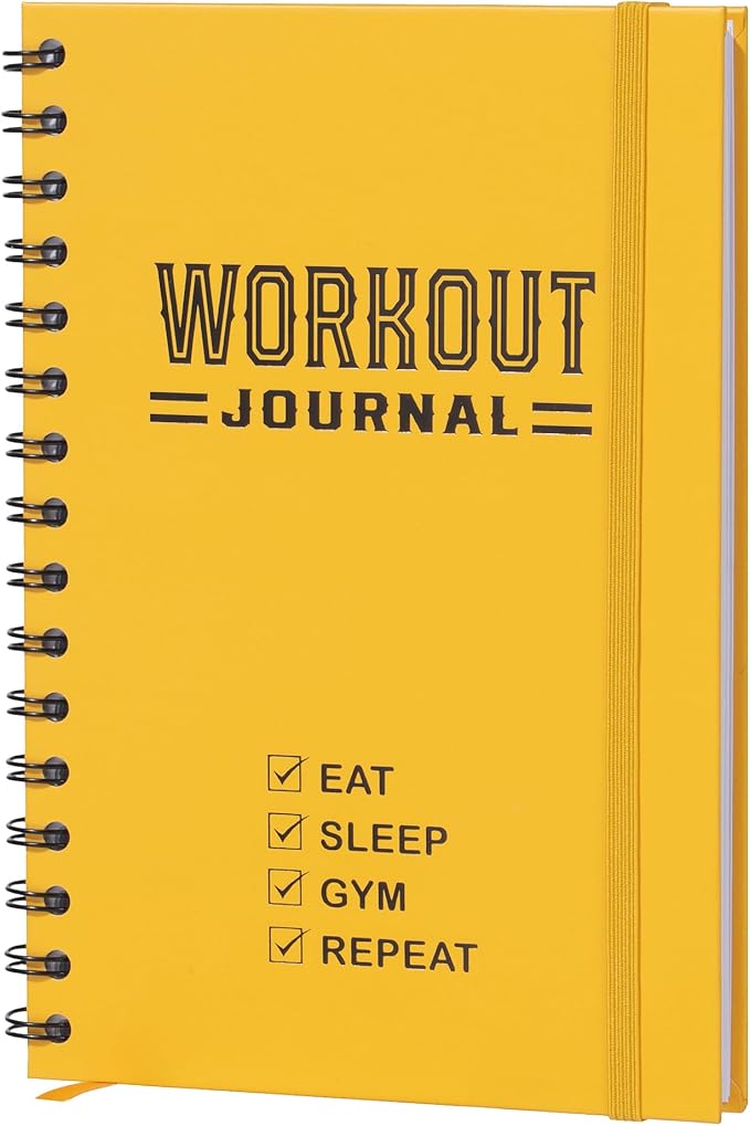 Nextnoid Hardcover Fitness Journal Workout Planner for Men & Women - A5 Sturdy Workout Log Book to Track Gym & Home Workouts - Yellow