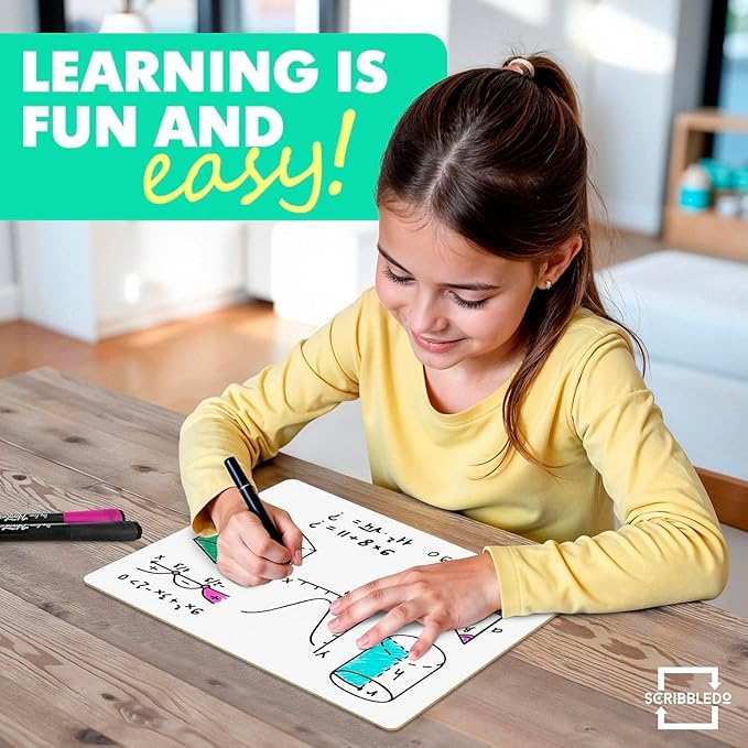 Scribbledo 12 Small White Board Dry Erase Boards Classroom Pack Mini White Boards 9"x12” Double Sided Personal Whiteboards for Students Teachers School Supplies Lapboards Mini Whiteboard Erasers Incl
