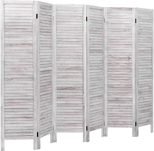Giantex 6 Panel Wood Room Divider, 5.6 Ft Tall Oriental Folding Freestanding Partition Privacy Room Dividers Screen for Home, Office, Restaurant, Bedroom (White)