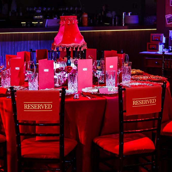 Buryeah 12 Pcs Reserved Seating Signs for Chairs Church Pew Reserved Chair Signs Placeholder with Printed Words for Weddings Parties Celebrations Receptions Church or Event (Red)