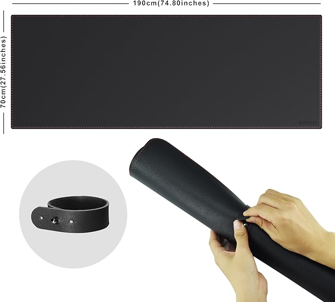 ZORESYN Extra Wide Office Desk Pad 74.8"x27.6", Waterproof PU Leather Desk Mat with Non-Slip Base, Large Writing Surface & Mouse Pad for Home Office, Black