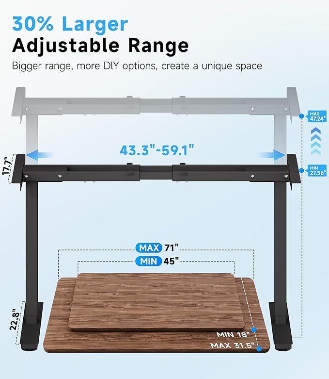 Electric Standing Desk Frame Dual Motor with Memory Controller, Computer Desk Adjustable Table Legs Up to 47.2" for Home Office, Black