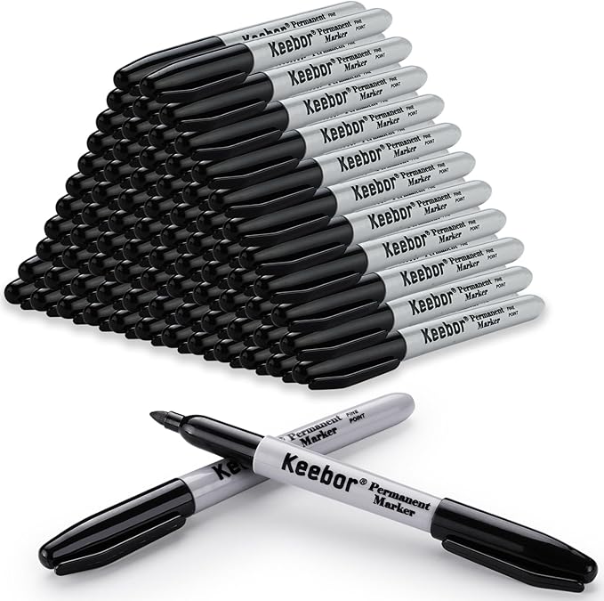 Keebor Black Permanent Markers Bulk of 100 Pack, Fine Point Permanent Marker Set, Waterproof, Quick Drying, School & Office Supplies