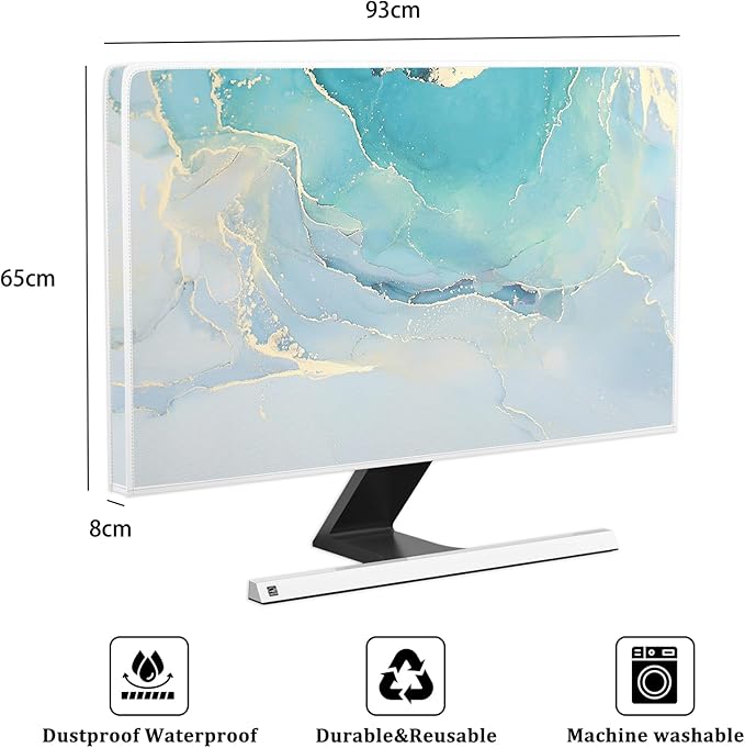 Baocicco Blue Green Marble TV Display Screen Cover 37, 38, 39 Inch Creative Anti-Static Dustproof Monitor Accessories Laptop LCD Cover Modern Screen Television Decoration for LED LCD OLED TVs