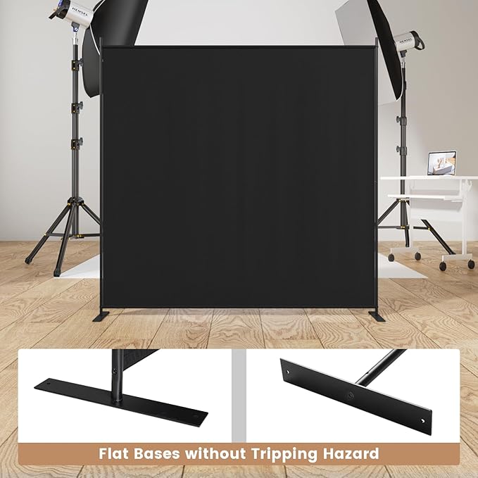 C-Hopetree 1 Panel Room Divider, 6 Ft Tall Indoor Folding Privacy Screen, Portable Partition Separator, Freestanding Separation Temporary Wall for Office, Bedroom, 71" W X 71" H, Black